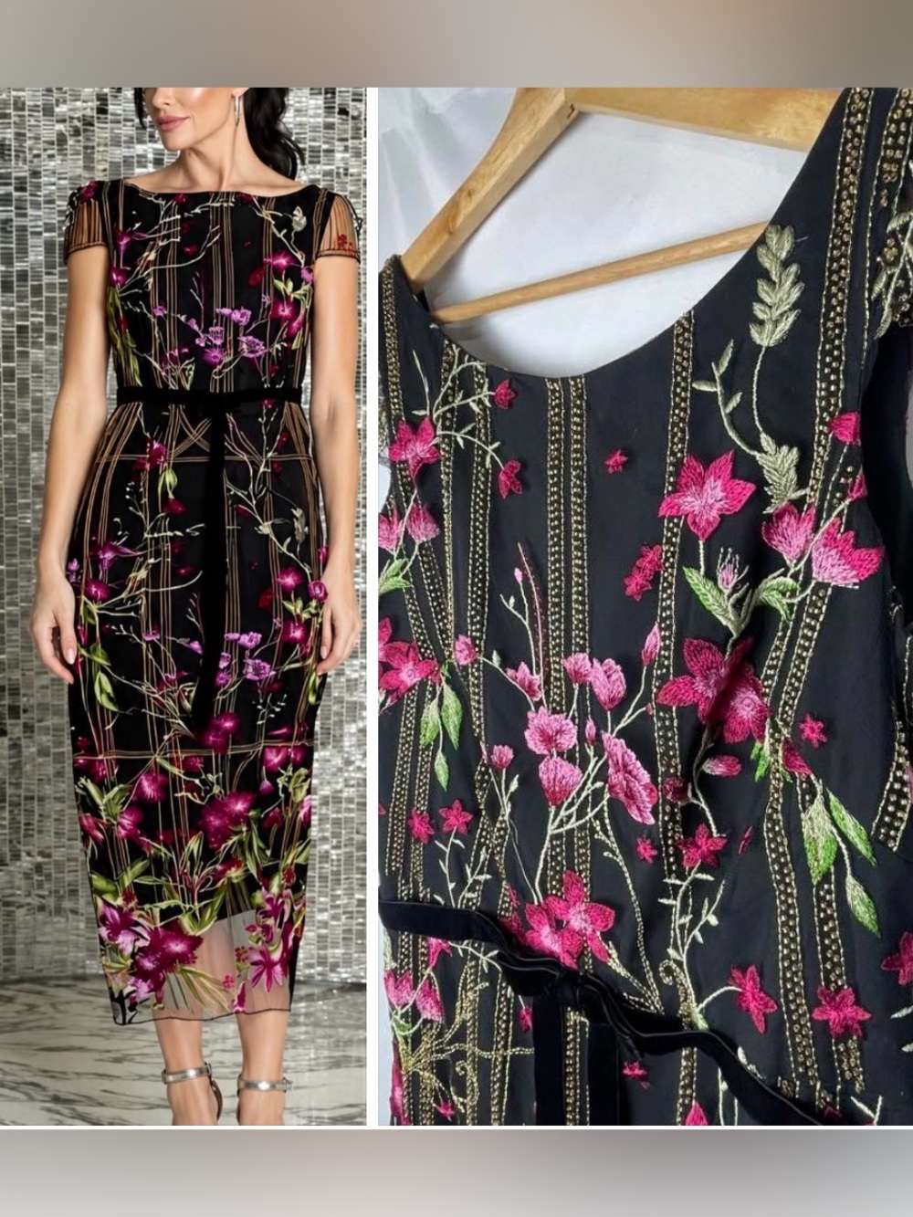 NWT MSRP 795$Marchesa Notte Beaded Embroidered Floral